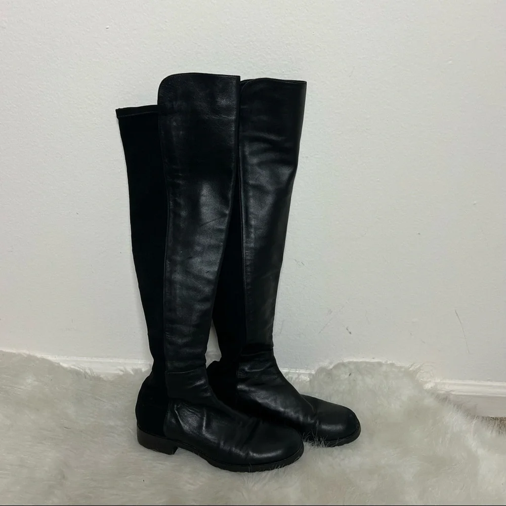 Stuart Weitzman 50 50 Over the Knee Leather Pull On Boots